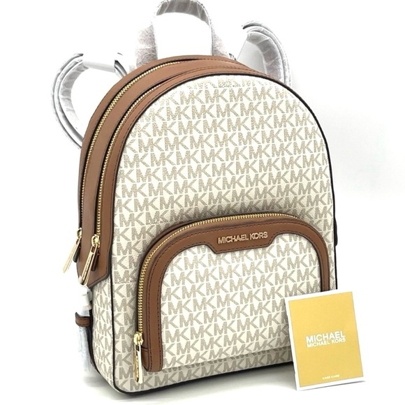 Michael Kors Jaycee Medium Zip Packet Backpack Vanilla/Brown - Picture 1 of 11